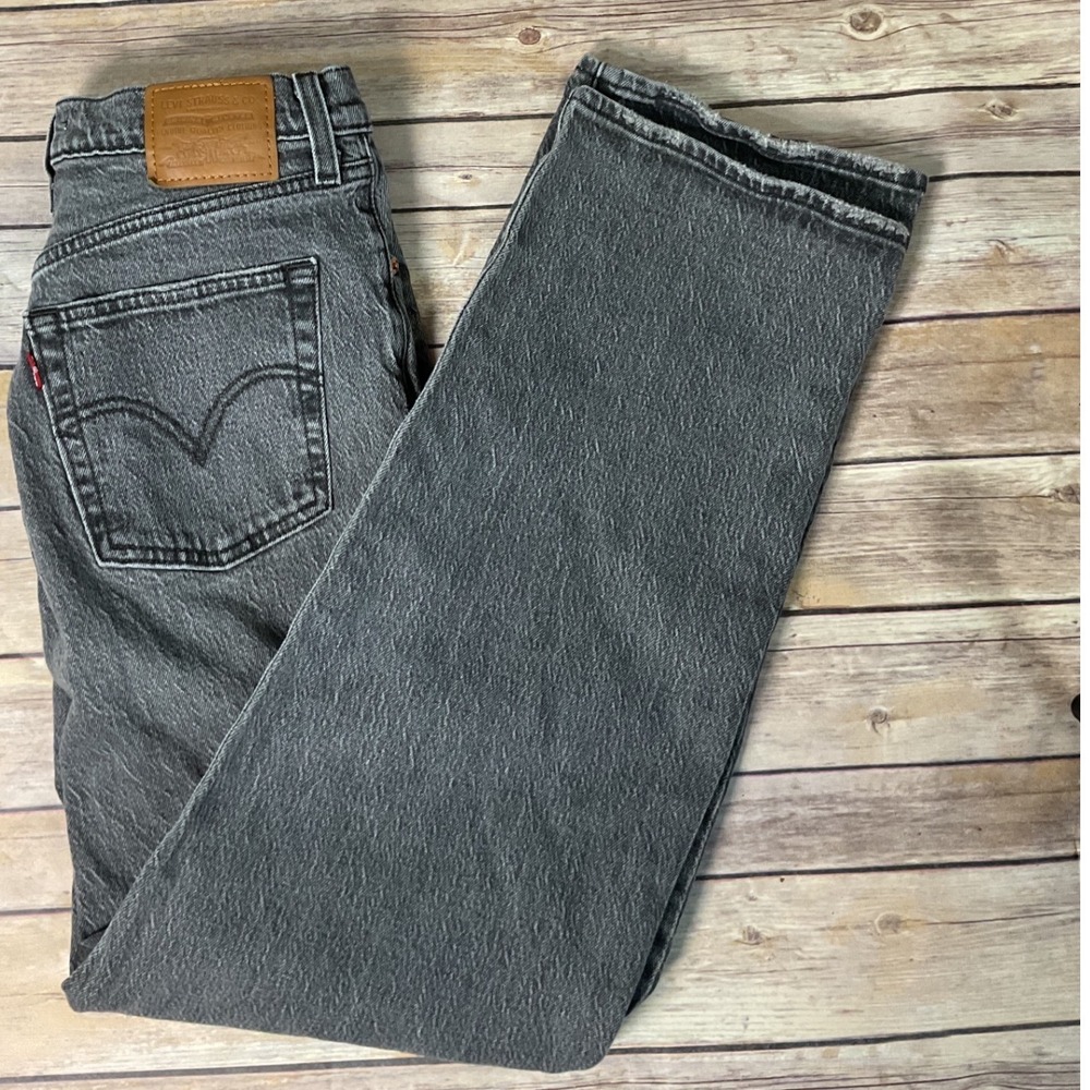 Levis Premium Ribcage Straight Ankle Jeans Washed Black Gray 28 Button Fly High